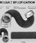 5Ft Dryer Vent Hose 4 Inch, 6 Layer Heavy Duty Aluminum Flexible Duct With Rubber Seal Connectors, 5 ft length shown