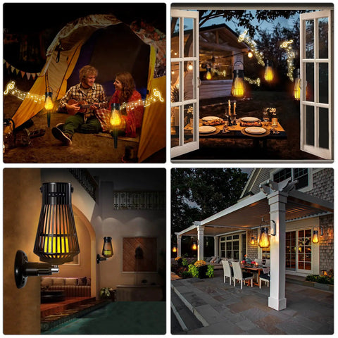 Lit LED Flame Tiki Torch Bluetooth Speaker Set With Flickering Flame TWS True Wireless Stereo outdoor and indoor use scenes