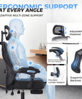 Ergonomic Office Chair With Footrest For Long Workdays And Gaming, Adjustable Lumbar Support And Headrest shown with features
