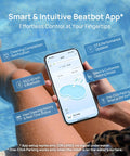 Person using smartphone app to control AquaSense 2 Cordless Robotic Pool Vacuum Cleaner With Auto Surface Parking near poolside