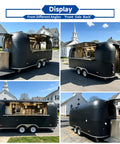 Turnkey Black Food Truck For Barbecue Catering Mobile Trailer With Handy Bathroom And Beefed Up Commercial Kitchen Setup For Legit Street Hustles On The Go, showcasing various angles of the black mobile trailer.