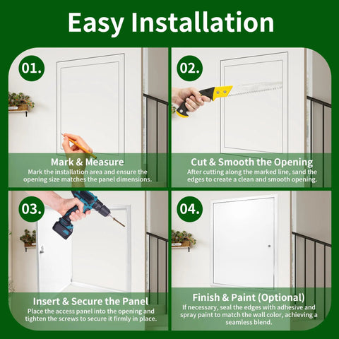 Easy installation guide for No Fuss 22X30 Drywall Access Panel With Heavy Duty Lock, steps to secure and finish.