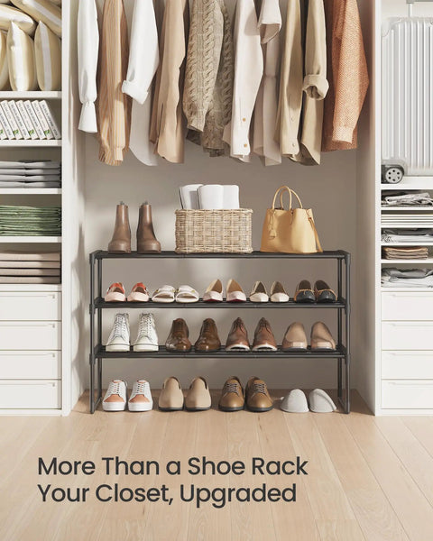 Solid As A Rock Heavy Duty Stackable Metal Shoe Rack Hosting Roomy Three Tier Layout For Messy Entryways Or Busy Mudrooms Flip It Upside Down For Sneaker Friendly Under Storage Total Organization Hack