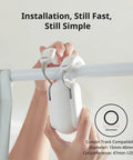 Smart Curtain Motor With Wireless App Control And Timers Works With Alexa Google Home And IFTTT Hub Ready For Smart Home Setup Rod20 Version White Easy No Tool Installation For Smooth Sliding shown installed on a rod by hands.