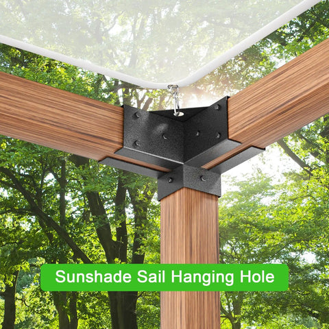 Beefy Heavy Duty Pergola Bracket Kit For 4x4 Posts, Weatherproof Q235 Steel With Anti Corrosion Finish, installed on wooden beams.