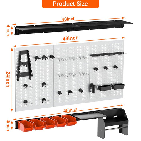 Pegboard Wall Organizer System For Garage And Workshop No Brainer 4 Ft Kit With Hooks Bins Overhead Shelves Wall Mounted