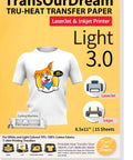 TransOurDream Tru-Heat Transfer Paper front packaging for T-shirts, Light 3.0, 15 sheets, 8.5x11 in