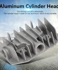 2 Pack Aluminum Air Compressor Cylinder Heads For 4/3/5P, 48mm By 72mm, Pneumatic Drive, Dual Heads, Cast Aluminum With Cooling Cover And Solid Heat Dissipation For Your Air Tool Setup, showing one aluminum cylinder head with cooling fins.
