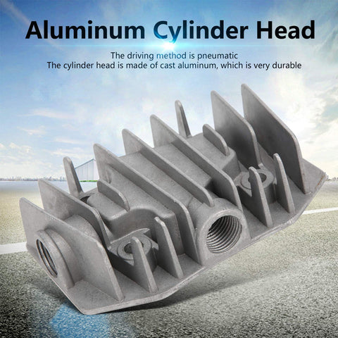 2 Pack Aluminum Air Compressor Cylinder Heads For 4/3/5P, 48mm By 72mm, Pneumatic Drive, Dual Heads, Cast Aluminum With Cooling Cover And Solid Heat Dissipation For Your Air Tool Setup, showing one aluminum cylinder head with cooling fins.