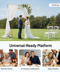 Showstopping Square Metal Balloon Arch Frame For Dreamy Gold Wedding Ceremony Backdrop with couple outdoors.