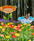 Colorful Metal Bird Bath for Outdoors, Flower Garden Hummingbird Bath on Five Stakes, Small Birdbath for Garden Decor