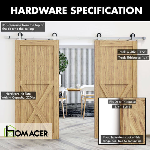 Brushed Nickel Non Bypass Sliding Barn Door Hardware Kit For Two Doors, 11 Foot Flat Track With T Shape Rollers installed
