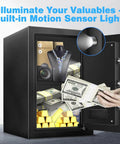 2.5 Cu Ft Home Safe Box, Heavy Duty Steel Digital Lock Security Safe With LED Light showcasing valuables inside open door