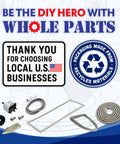 Image of DIY parts, local business support sign, recycled packaging, various small appliance parts, and wiring components.