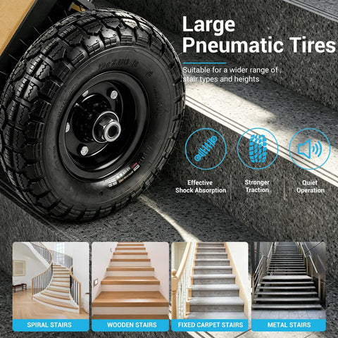 Heavy Duty Electric Stair Climbing Dolly Cart With 1300W Motor Lifts Up To 900 Lbs Smoothly For Moving Furniture with large pneumatic tire.