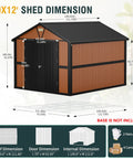 Extra Large 10x12 Outdoor Storage Shed With Lockable Doors, Metal Construction, Two Windows dimensions diagram