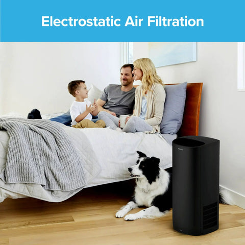Family with dog in bedroom using True HEPA Room Air Purifier Filter For Allergens, Bacteria, And Viruses, 13 In By 8.2 In, Four Pack