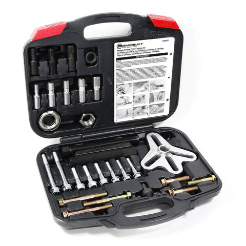 Harmonic Balancer Puller And Installer Tool Set For Cars And Light Trucks With Threaded Holes Includes Two Thirds Combo Yoke Five Eighths Inch By Five Eighths Inch Center Screw And Center Point Piece In Durable Storage Case Pro Grade