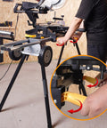 Lightweight Universal Miter Saw Stand With 330 Lb Capacity, A Real Workhorse, Easy Fold, Quick Release Mounting Brackets shown
