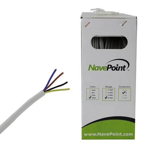 Security Alarm Cable 22/4 22AWG Unshielded Low-Voltage Wire 500ft White for home surveillance with four colored conductors