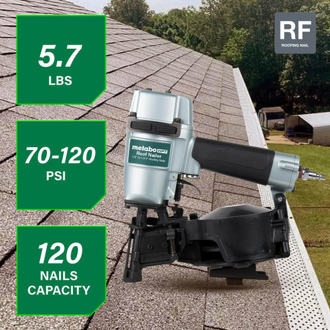 Pro-Grade Pneumatic Roofing Nailer For Asphalt Shingles, Heavy Duty Workhorse That Drives Up To 10 Nails Per Second, 70 To 120 PSI