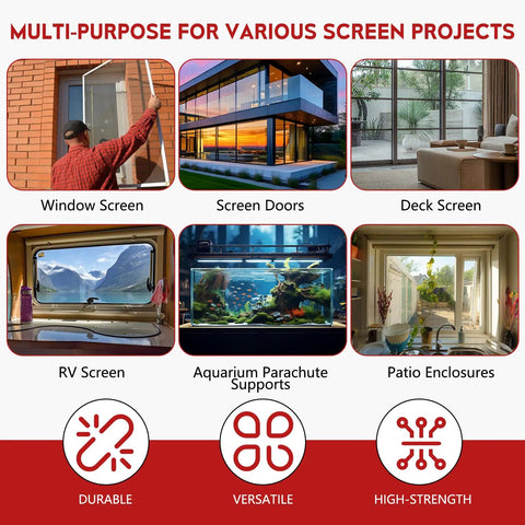 Various screen projects including windows, screen doors, decks, RVs, aquariums, and patios for Dual Head Window Screen Roller Tool Set With Spline Removal Hook For Easy Screen Installation And Repair On Windows Doors Patios And RV Screens Durable DIY Friendly Spline Tool Kit For Quick Fixes.