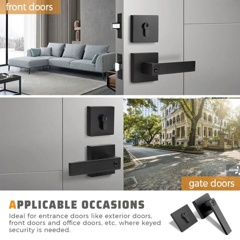 Two Pack Keyed Entry Door Lever And Deadbolt Set With Reversible Left Or Right Handles Built Tough Heavy Duty Matte Black Vintage Design Keyed Alike Easy DIY Installation on front and gate doors