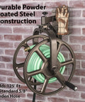 Single Arm Garden Hose Reel With 360 Degree Rotation Holds 125 Feet Of Five Eighths Inch Hose 18 Gauge Steel With Weatherproof Bronze Powder Coat