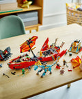 Ninjago Destiny's Bounty Race Against Time 71797 Airship Battle Set with minifigures and dragons on a table