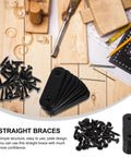 Heavy Duty Black Stainless Steel Brace Brackets For Wood Furniture And PCs displayed with screws and wood tools