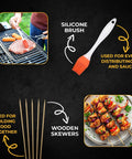 Fish And Veggie Grill Basket Set With Foldable Wooden Handle, Stainless Steel BBQ Grilling Basket For Outdoor Cooking, Great For Shrimp And Vegetables with silicone brush and wooden skewers.