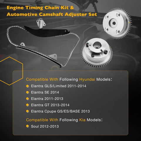 Hyundai Elantra And Kia Soul Timing Chain Kit With Intake And Exhaust VVT Gear Sprockets Tensioner Arm Guide Rails All In One Direct Fit