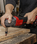 Person using a 5/8-11 Angle Grinder Extension Shaft Adapter Set With ER16 Collets For Fast Drill Conversion on wood