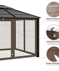 Outdoor 10x10 Gazebo Mosquito Netting Replacement Panels Set With Zipper Doors, close-up of coffee color fabric and hooks
