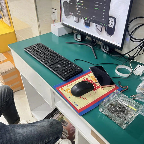 Workspace with ESD Antistatic Rubber Mat Roll for Electronics Long Desk Soldering Pad with Lengths From 3 to 13 Feet setup.