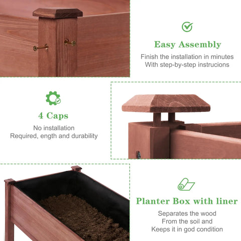 Waist Height Raised Garden Bed With Legs Solid Wood Planter Box On Stand With Liner For Outdoor Use with assembly details