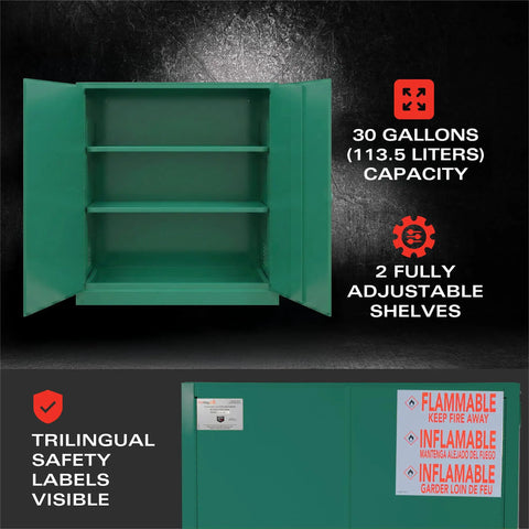Heavy Duty 30 Gallon Flammable Safety Cabinet With Auto Closing Door Built Like A Tank For Pesticide Storage Meets OSHA And NFPA Rules Made In Usa Hardcore Workhorse Steel For Shop Or Lab Use