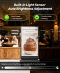 Street Smart 43 Inch Outdoor Double Sided Digital Signage shows dessert sale in café with built-in light sensor for visibility.