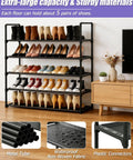 Ultra Roomy Five Tier Shoe Rack Organizer For 20 To 25 Pairs Of Kicks With 34.3 Inch Wide Adjustable Shelves Built Tough Sturdy Non Woven Storage Unit For Closet Hallway Entryway Garage Black displaying multiple shoes