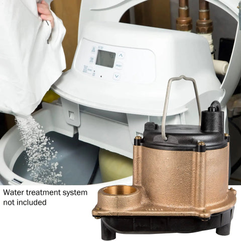 Badass 115 Volt Cast Bronze Submersible Sump Pump With 4 Or 10 Horsepower And 3240 Gallons Per Hour on display with water treatment system.
