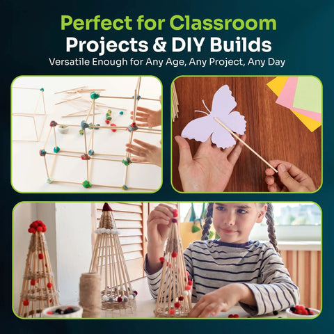 Premium Birch Wood Dowel Rods One Eighth By Six Inch Round Craft Sticks featuring splinter-free finish used in classroom projects.