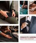 Genuine Leather Bifold Wallet For Men With Gift Box Handmade Style RFID Blocking shown in various lifestyle settings