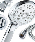 High Pressure 6 Setting Luxury Handheld Shower Head With Extra Long 6 Foot Stainless Steel Hose Anti Clog Jets Chrome Finish