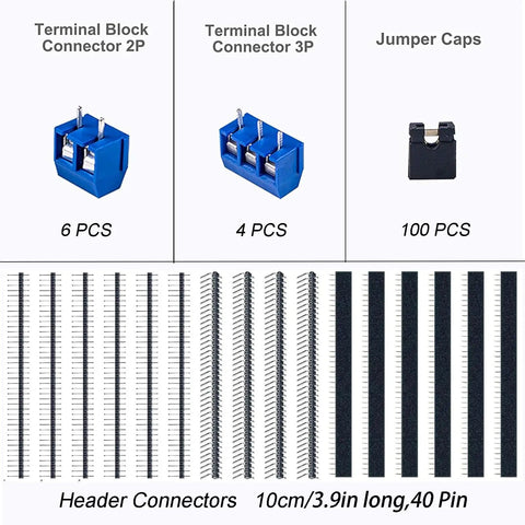 174-Piece PCB Prototype Kit With Double-Sided Perf Boards In Six Sizes Including 3.5x5.9 Inch, 2.8x3.5 Inch, connectors and jumper caps