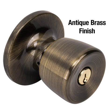 Keyed Entry Door Lock With Single Cylinder Deadbolt And Tulip Style Knob In Antique Brass Finish, Great For Indoor And Outdoor Use