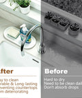 Natural Diatomite Water Absorbing Stone Tray Set Of Two Quick Drying Countertop Catcher For Kitchen Sink And Bathroom Vanity Total Drip Catcher Soap Holder Mat on a clean kitchen sink.