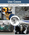 Built To Last V Band Clamp With Flange 1.5 Inch 304 Stainless Steel Exhaust Clamp Kit shown in various automotive uses with clamp close-up