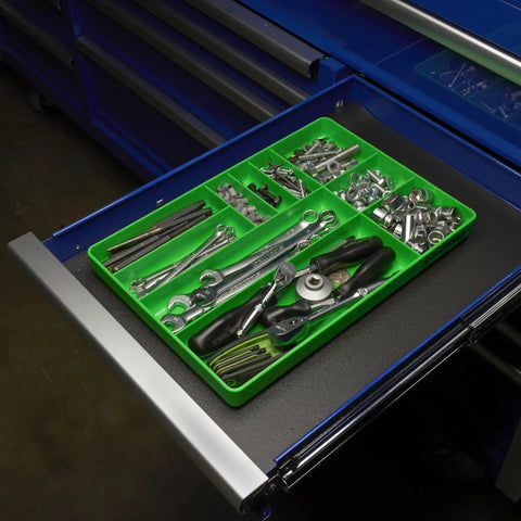 Durable 10 Compartment Tool Box Organizer Tray For Parts Bolts And Small Tools Stackable Drawer Design in open drawer