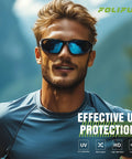 Man wearing 3 Pack Polarized Sports Sunglasses For Men With Wraparound Frame UV400 Protection For Cycling Fishing Running Driving