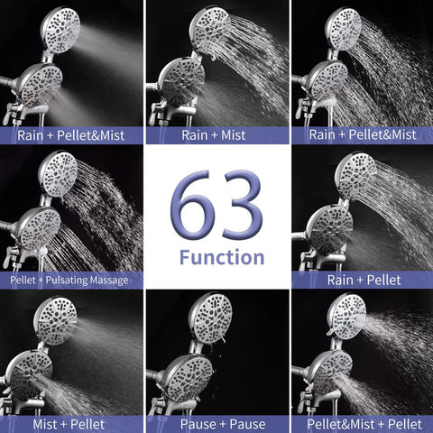 63 Setting Dual Shower Head And Handheld Sprayer 2 In 1 High Pressure Rain Shower Kit With 7 Functions Chrome Finish 3 Way Diverter Valve And Trim Included For Easy Upgrades different spray modes